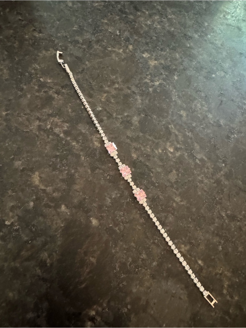 Silver crystal bracelet with pink stones